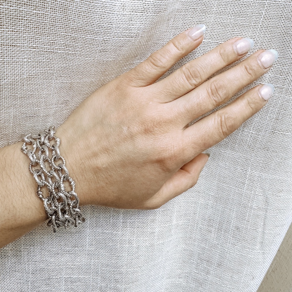 Judith Ripka 925 Sterling Silver Three Strand Chain Link Bracelet 7.25”